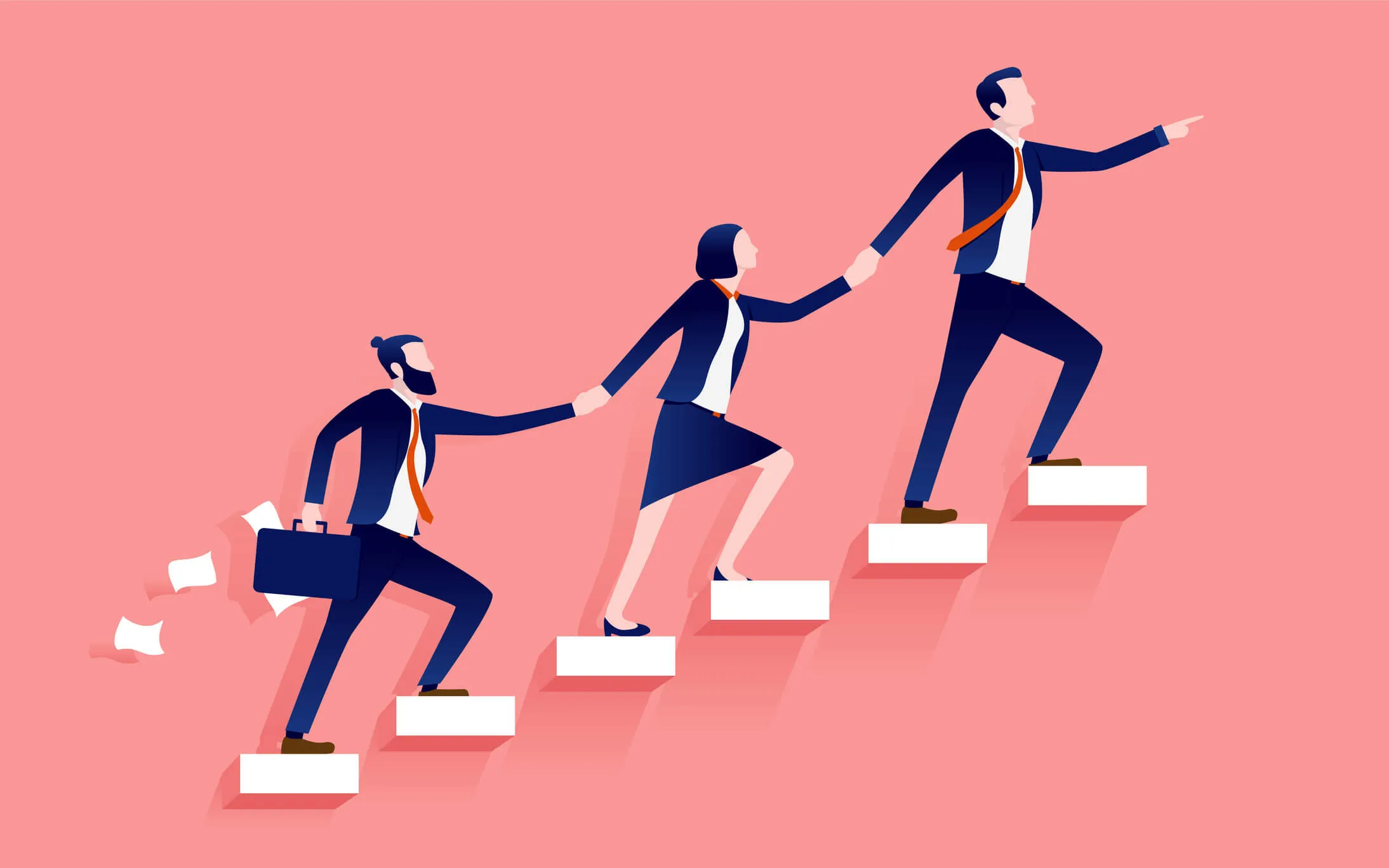 Manager leading employees up career ladder. Great