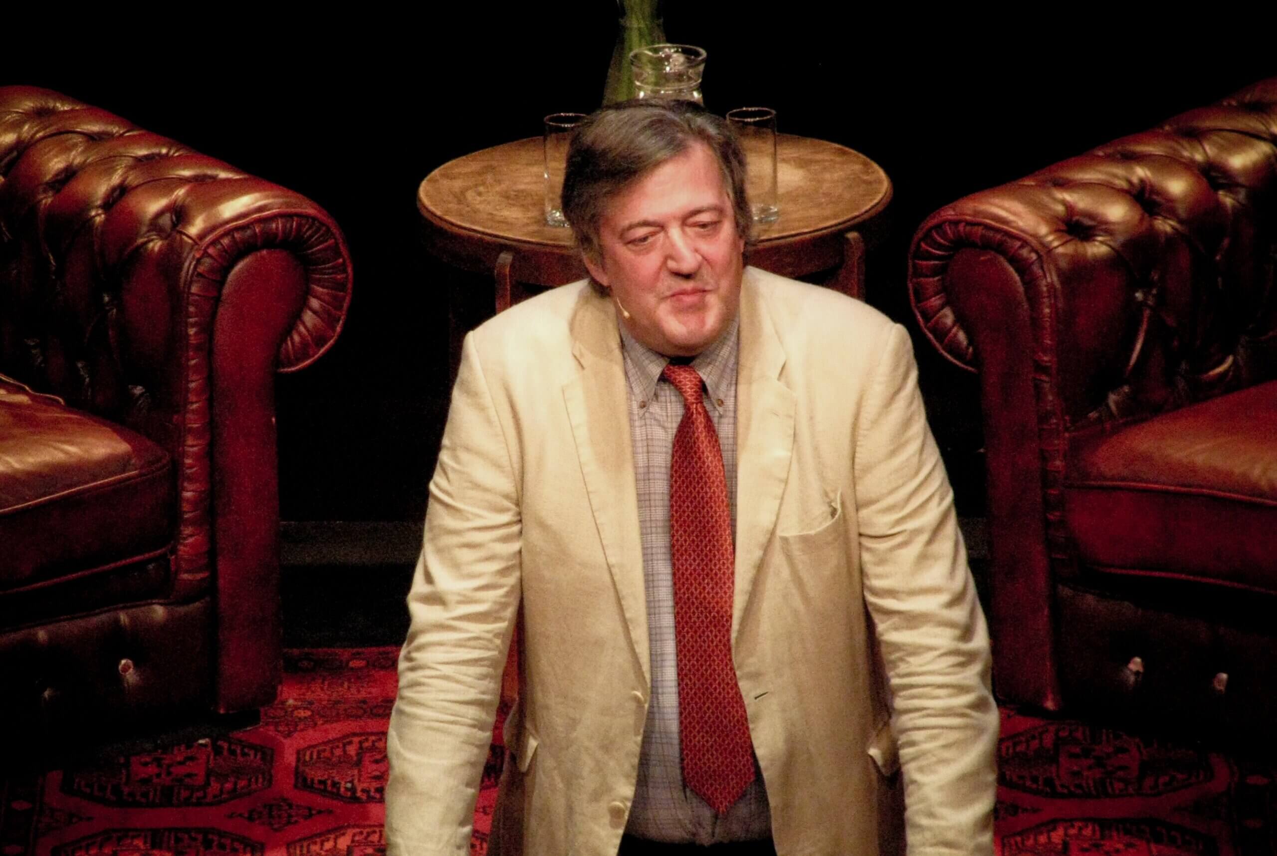 Stephen Fry speaking at an event