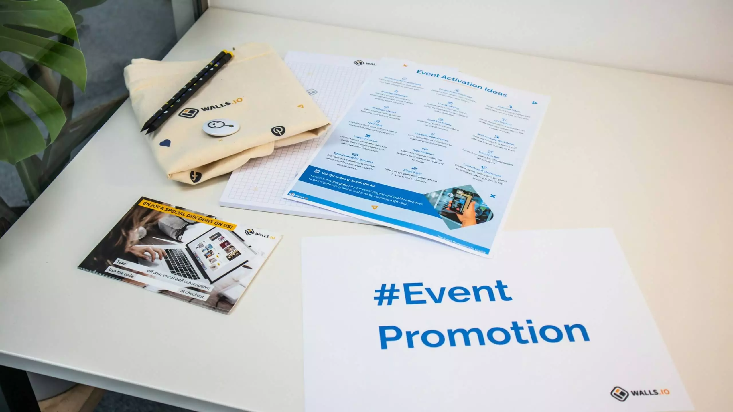 event marketing stock image, event promotion on A4 paper on desk