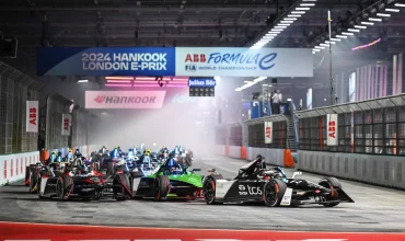 Action from the London Formula E race at Excel