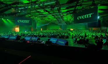 Cvent keynote audience with new rebrand and logo at Cvent CONNECT in Nashville
