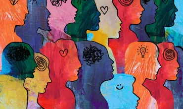Large Group of diverse people with thoughts.