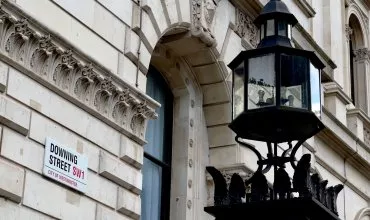 London, UK - August 10, 2024: Downing Street sign in Westminster, London, UK.